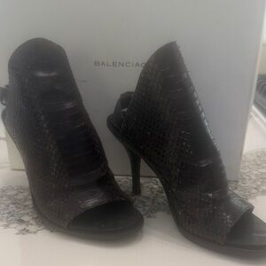 Balenciaga Brown  Woven Peep-Toe Stiletto Booties
